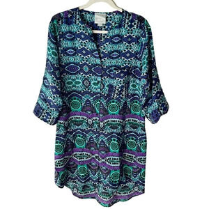 ANTHROPOLOGIE Maeve Frequencies Ikat Print Southwestern Shirt Dress S